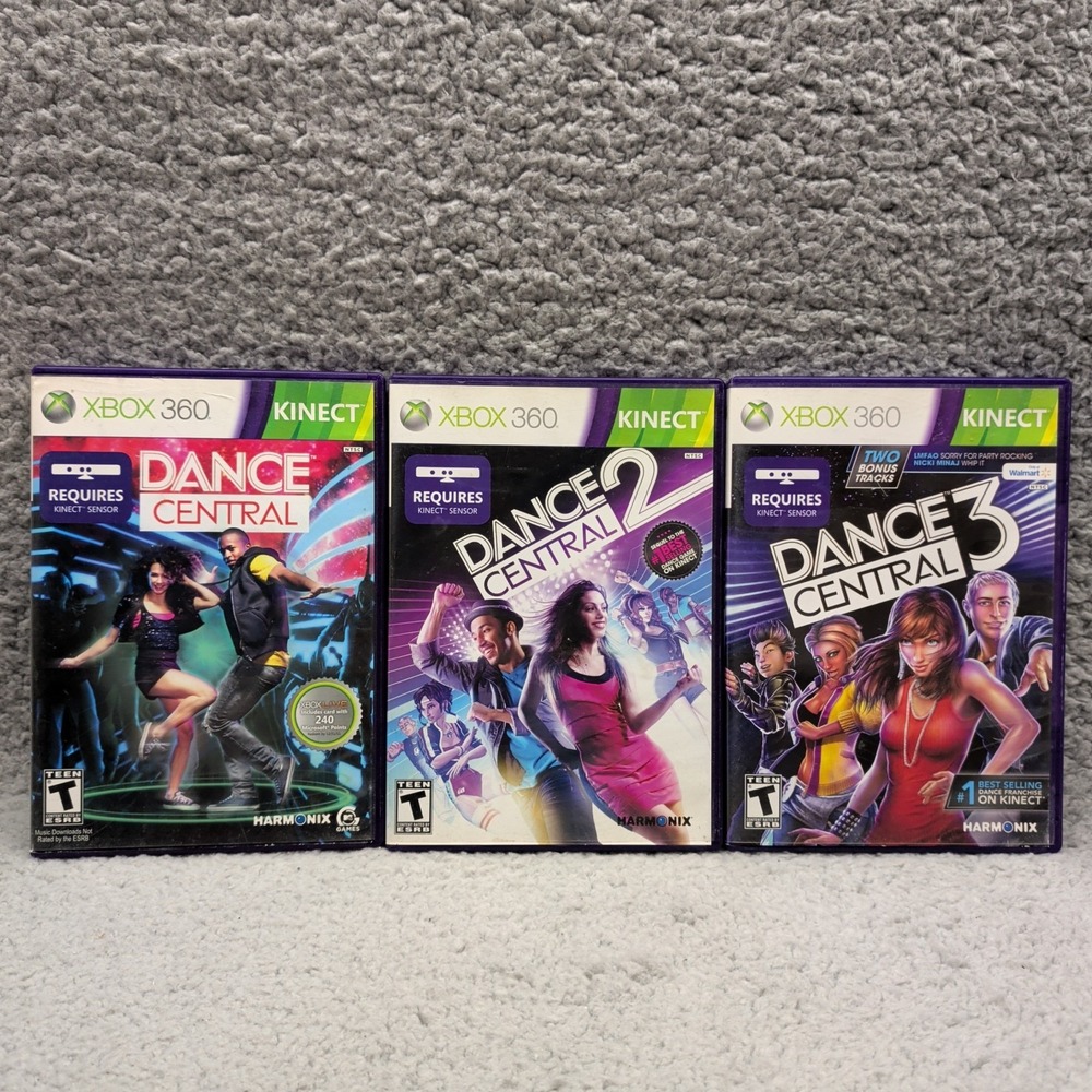 Dance Central Trilogy 1 + 2 + 3 (Xbox 360, 2010) Complete Tested